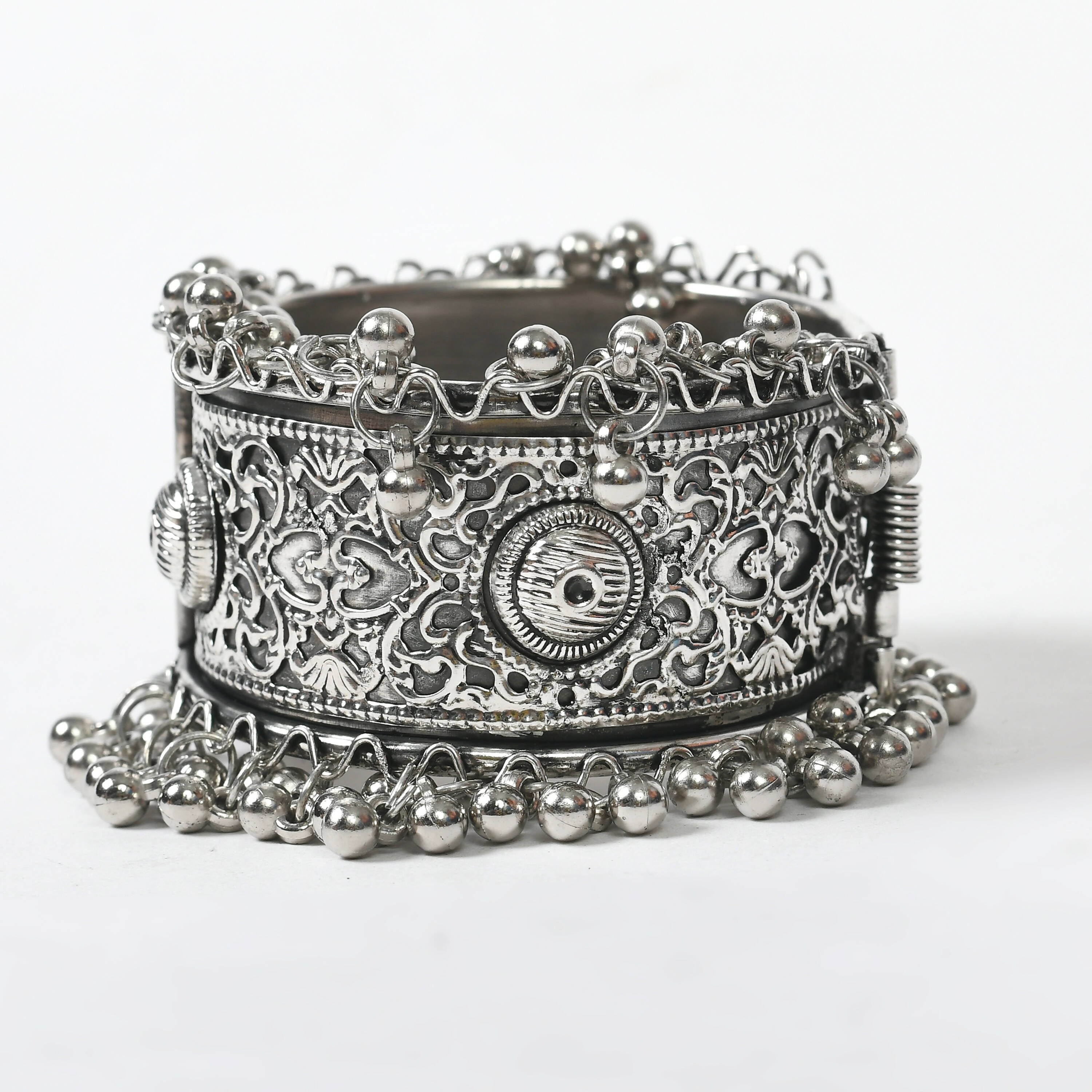 Mominos Fashion Joharkamal Oxidised Silver-Plated Ghungroo Handcraft Bracelet - Design 022