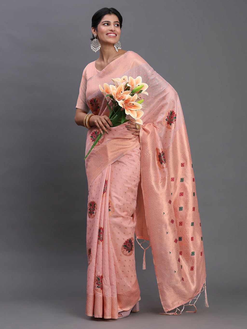 Shree Shyam Fashion Linen Cotton Light Pink Saree