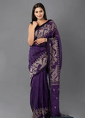 Exclusive Collection Deep Purple Beautiful Linen Jamdani Saree
