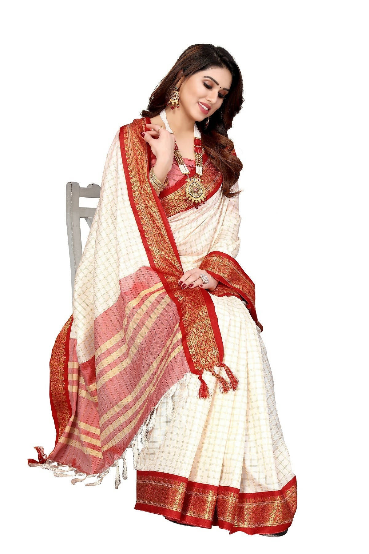 Vamika Weaving White Cotton Silk Saree
