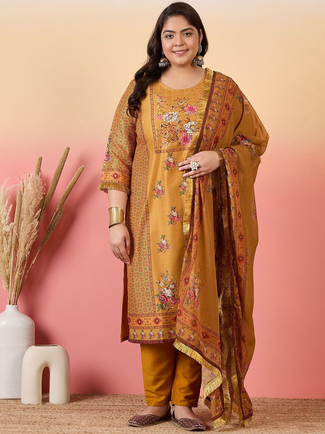 Sztori Women Floral Printed Regular Kurta with Trousers & With Dupatta