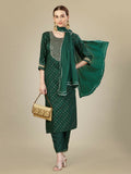 Jyoti Fashion Women's Dark Green Silk Blend Embroidery & Sequence work Kurta with Trouser & Dupatta