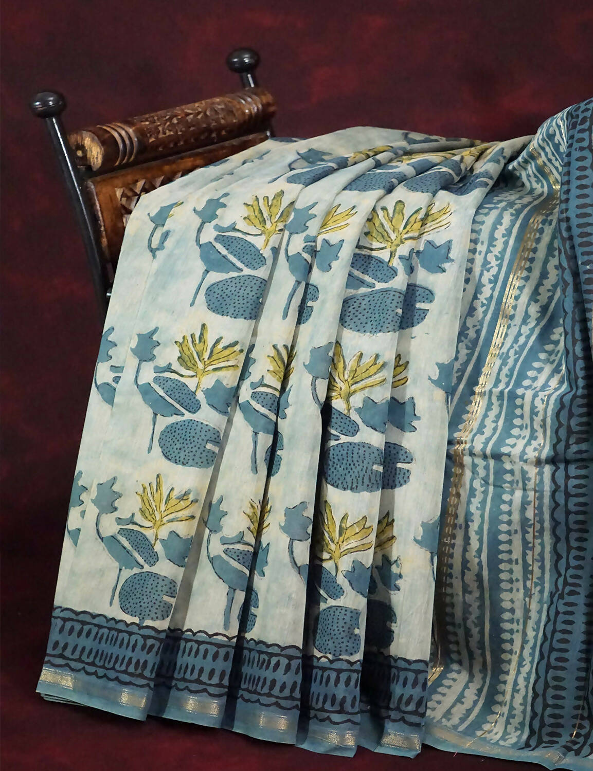 Shades Of Off White And Grey Printed Chanderi Saree For Regular/Office Wear By Gayathri Reddy Designer Studio