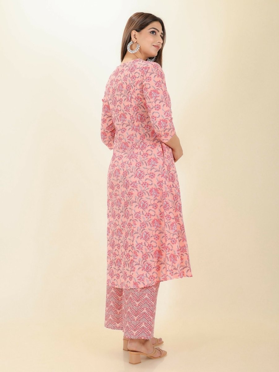 Aramya Pink Soft Cotton Floral Print A-line Kurta Set for Women
