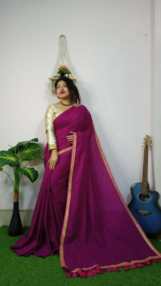 Exclusive Collection Beautiful Khadi Cotton Handloom Saree With Beautiful Zari Border - Purple
