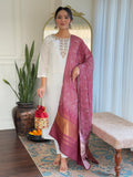 The52 Women's Roman Silk Embroidered Straight Kurta, Pant and Dupatta Set