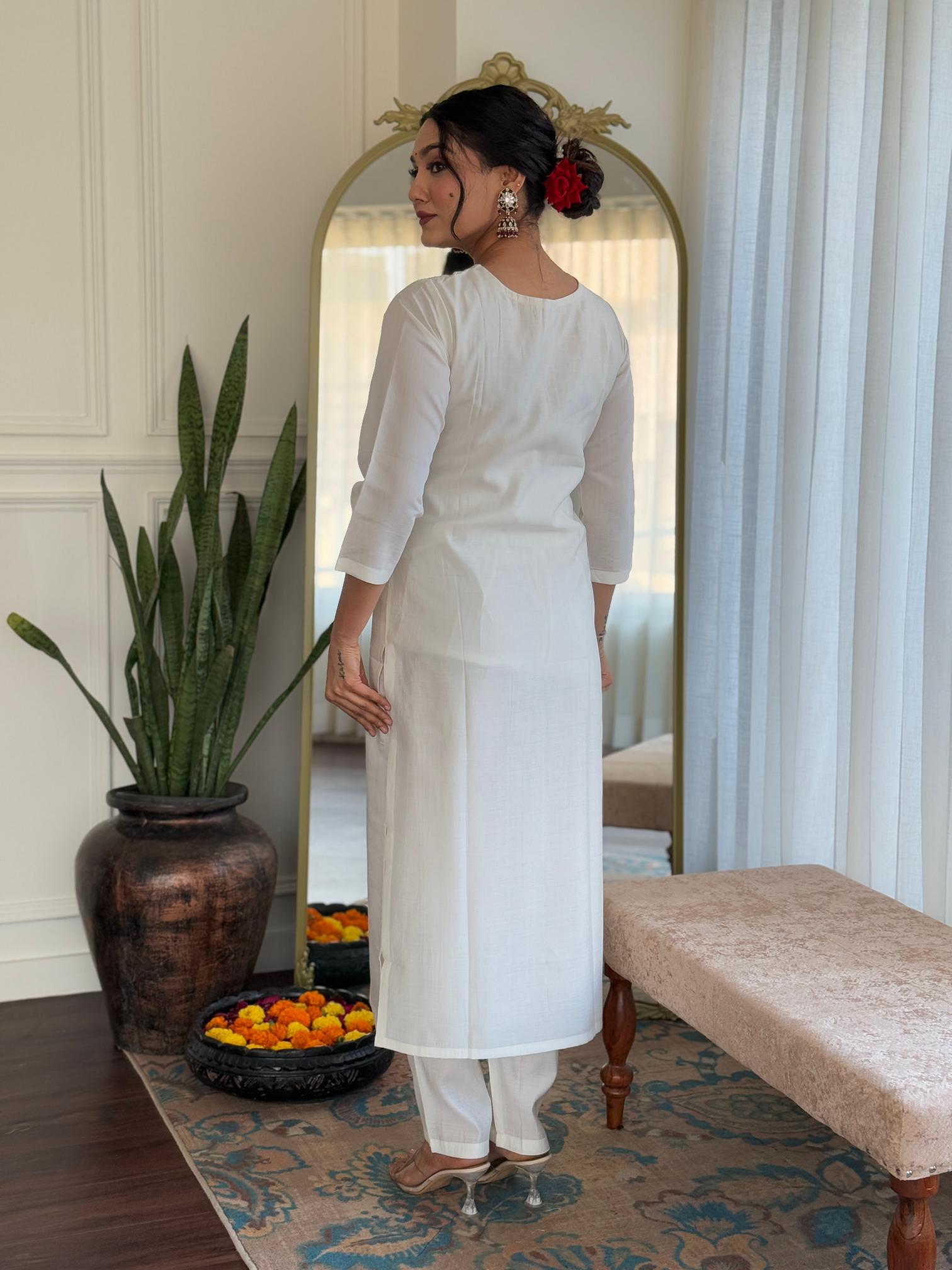 The52 Women's Roman Silk Embroidered Straight Kurta, Pant and Dupatta Set