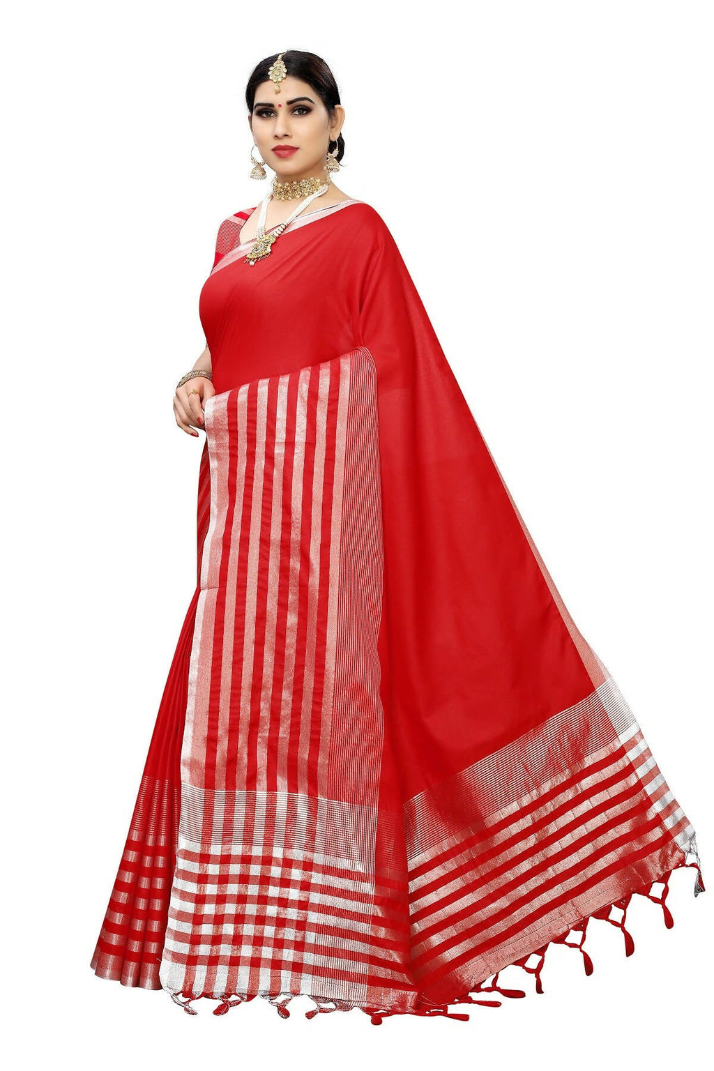 Vamika Red Cotton Silk Weaving Saree (Twitter Red)