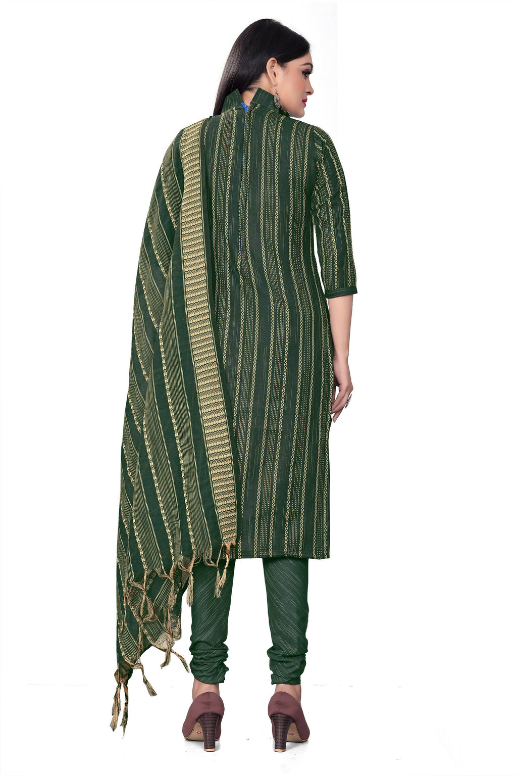 Green Cotton Jacquard Woven Unstitched Dress Material - Tanvi