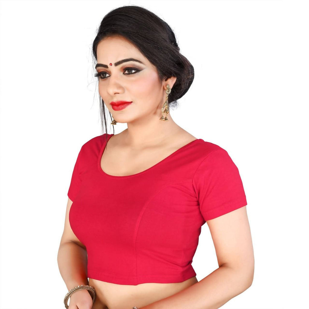 Vamika Pink Lycra Plain Blouse For Women