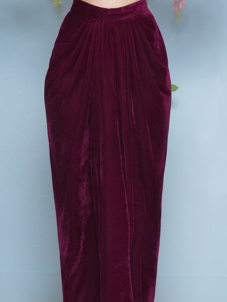 Joban Fashion Wine Hand Embellished Jacket with inner and skirt
