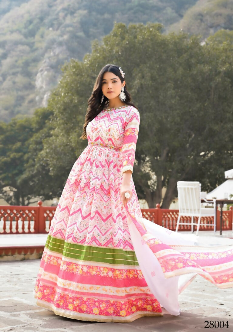 Wedding Designer Multi Soft Dola Silk Anarkali suit with Dupatta - Sanj