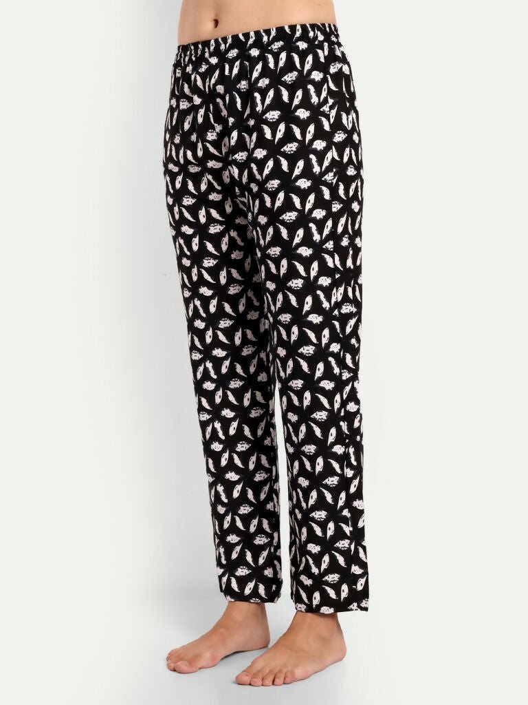 Alvano Beautiful Floral Print Co-ord set for Women's and Girls Rayon (Black)
