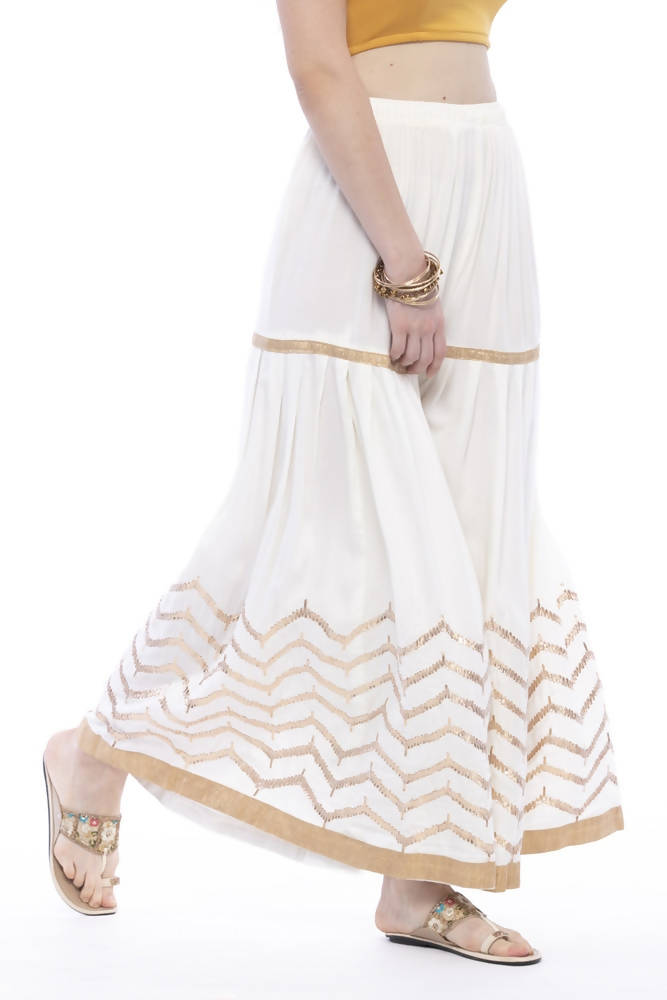 Mominos Fashion Latest Cotton Off White Gota Print Sharara For Girls