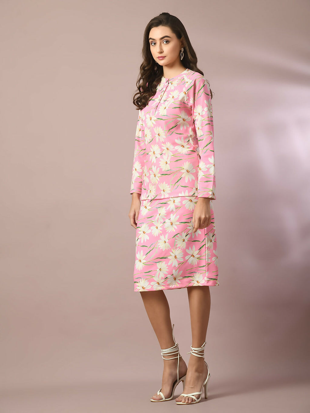 Myshka Women's Pink Printed Knee Length Party Embellished Skirts