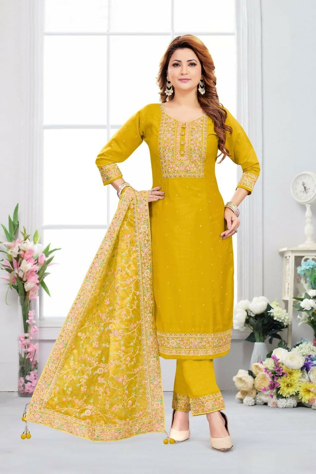 Joban Fashion Chinon Silk Gold Color Kurta Set