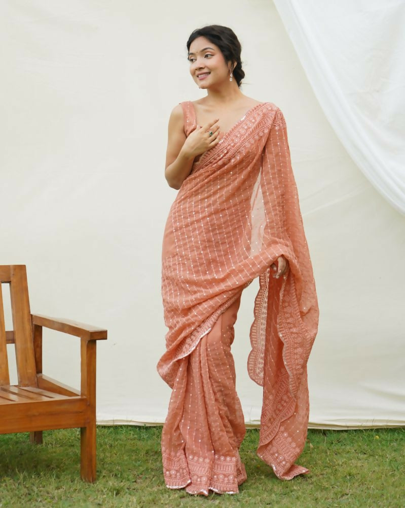 Vamsee Saraswati Orange Georgette Saree