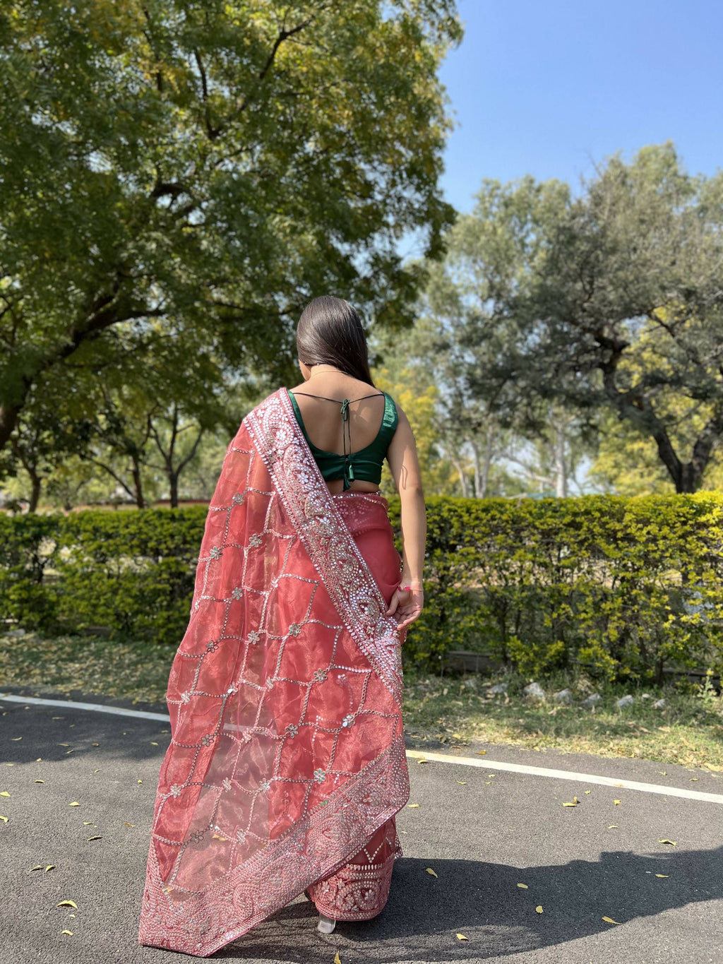 Vamsee Naina Maroon Organza Saree
