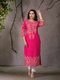 Juniper Women's Pink Thread Embroidered Liva Rayon Kurta With Sequins & Beads