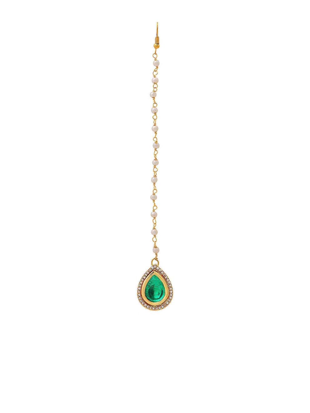 Ruby Raang Tear Drop Green Meenakari with Diamond Maang Tikka