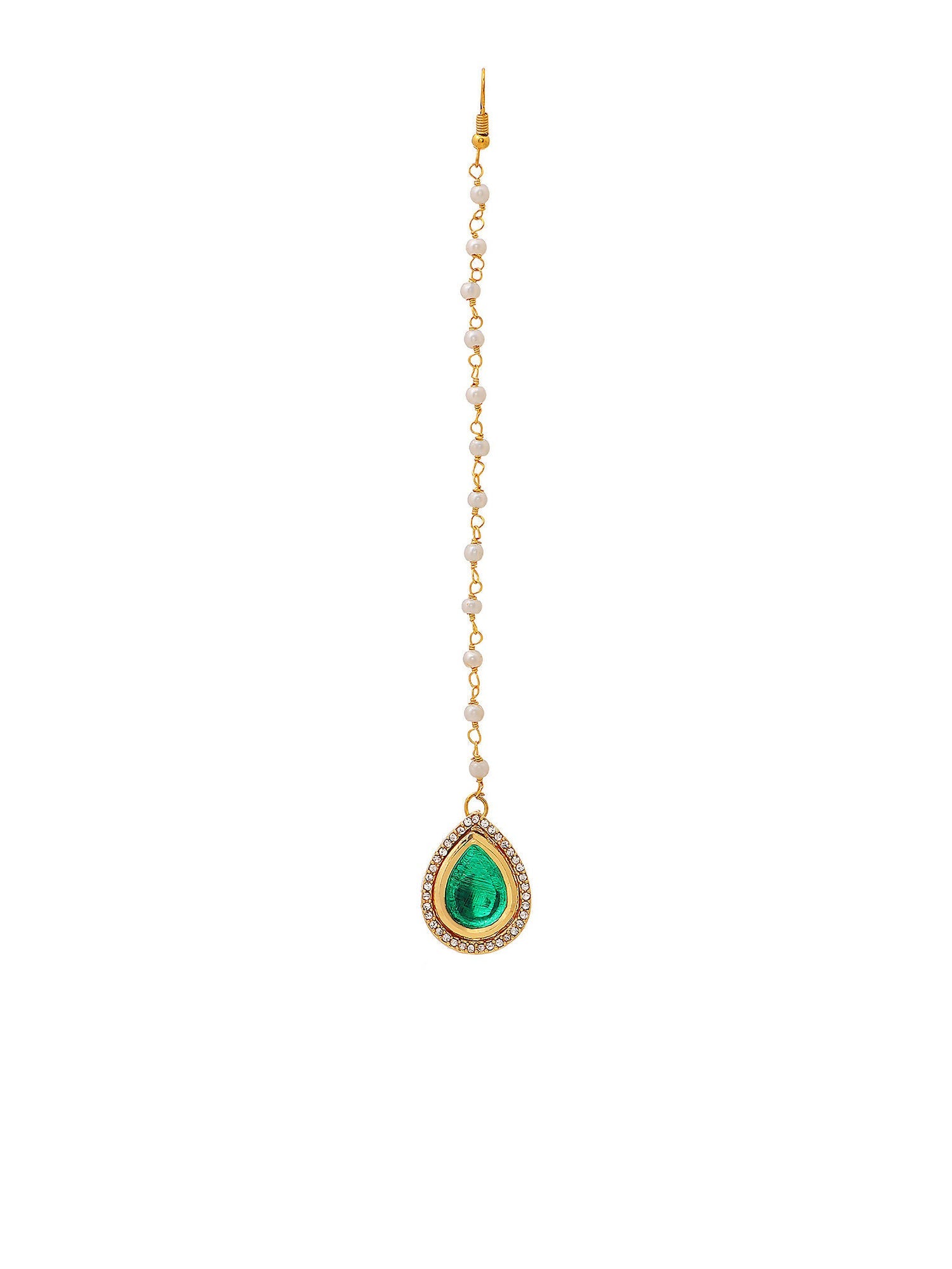 Ruby Raang Tear Drop Green Meenakari with Diamond Maang Tikka