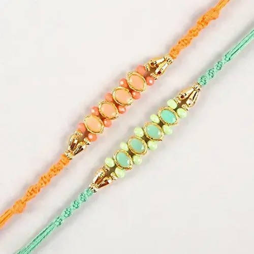Set of 2 Fancy Pastel Rakhi and Cashew Jar