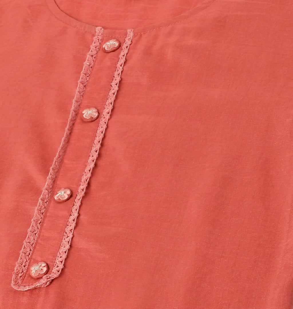 Orange Chinon Silk Embroidered Straight Kurta with Trouser & Dupatta - Salimar