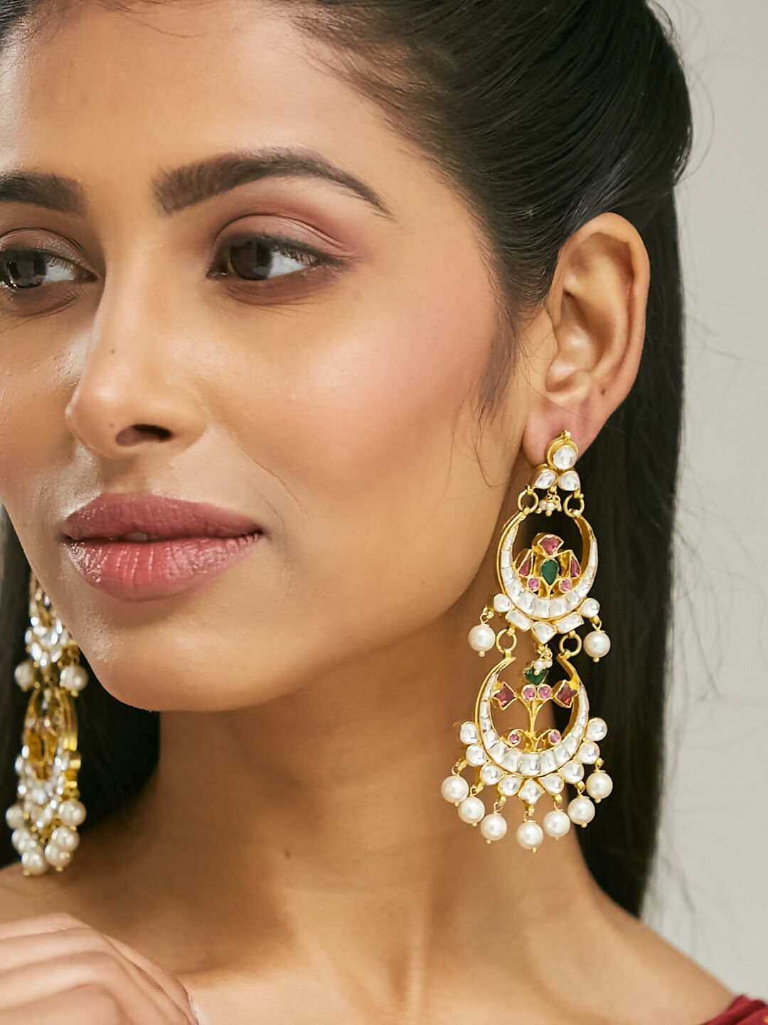 Nuyug 22K Gold-Plated Kundan Studded & Pearl Beaded Layered Chandbalis
