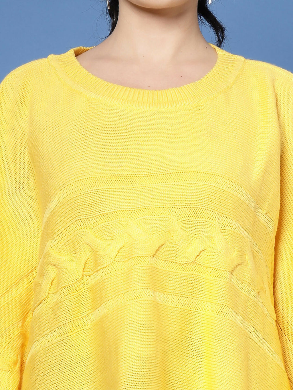 Women Yellow Acrylic Self Design Poncho - Wool Trees