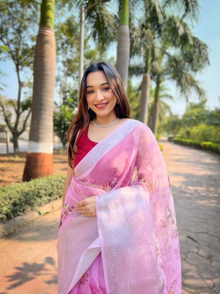 Vamsee Mehar Pink Organza Saree