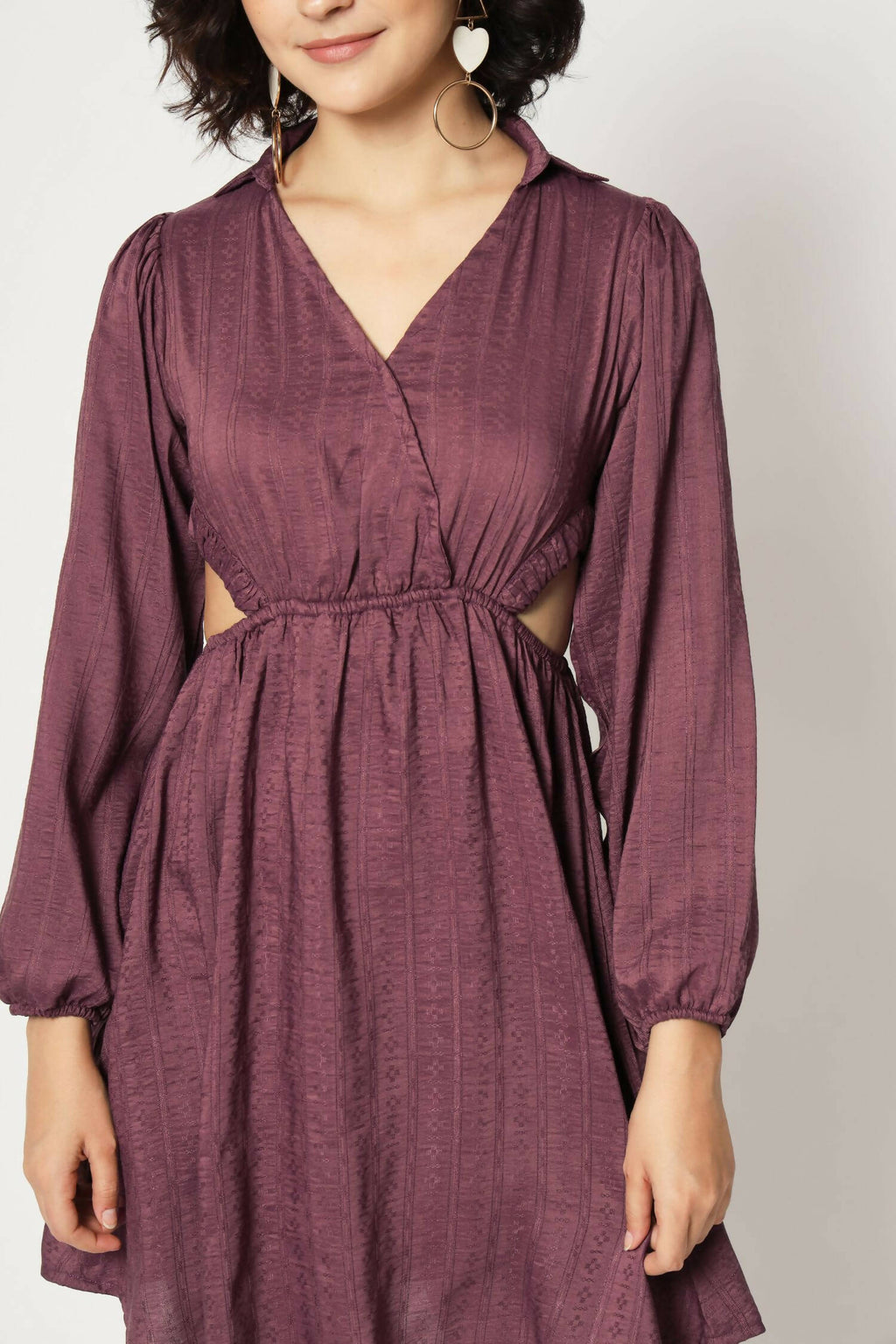 Wine Viscose Solid Flared Dress - Shivani