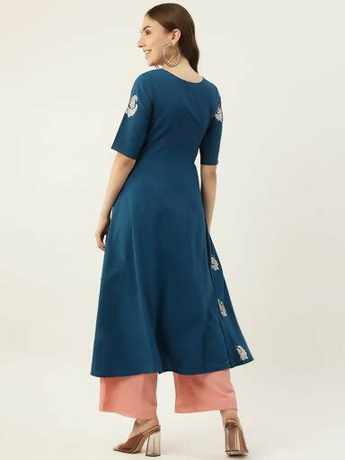 FIORRA Women's Blue Poly Crepe Flared Kurta
