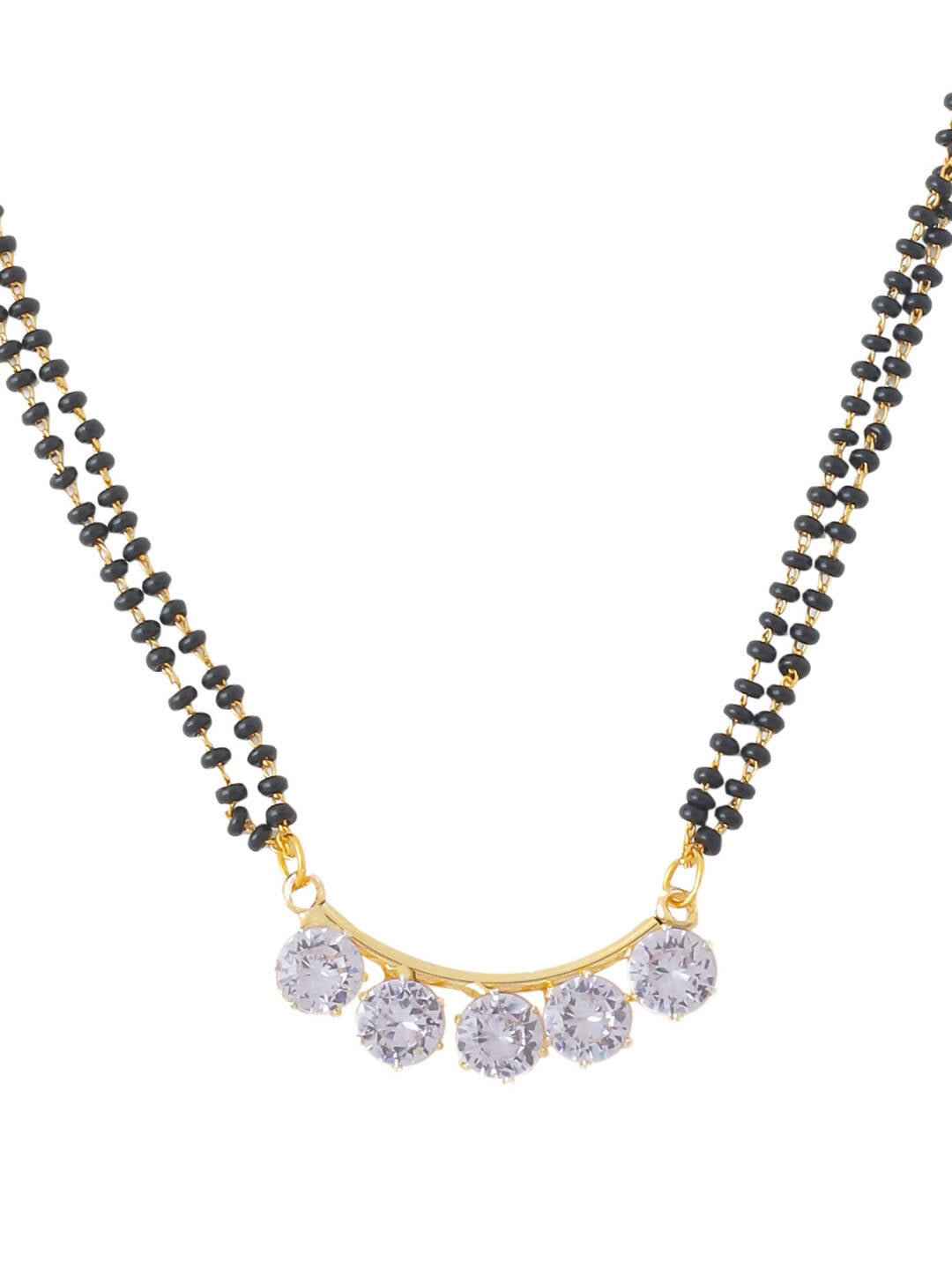 NVR Women Ethnic Gold-Polished Beaded Mangalsutra With Ad Stone