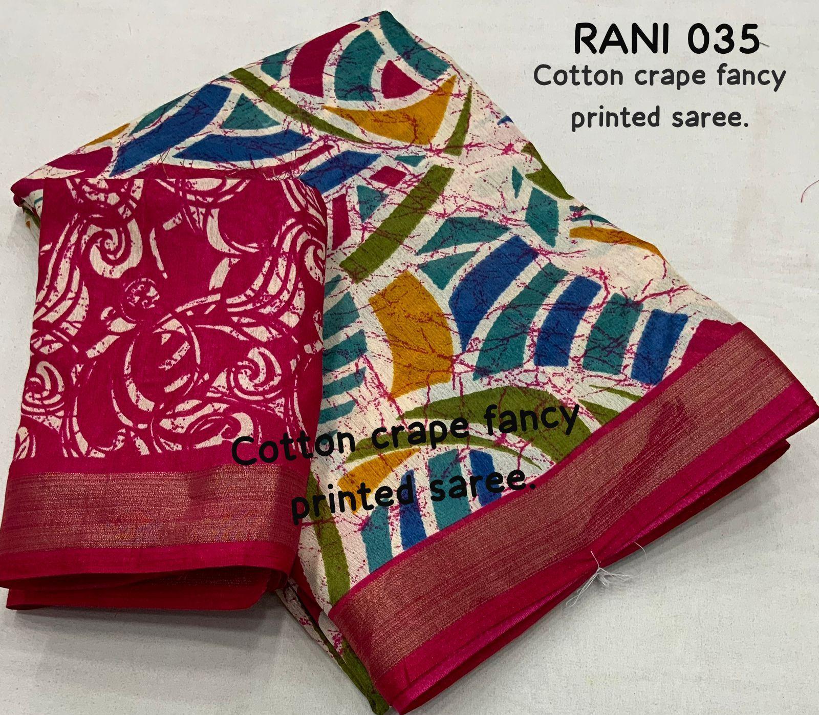 Rani Cotton Crepe Batik Print Saree with Unstitched Blouse - Hiral Fashion