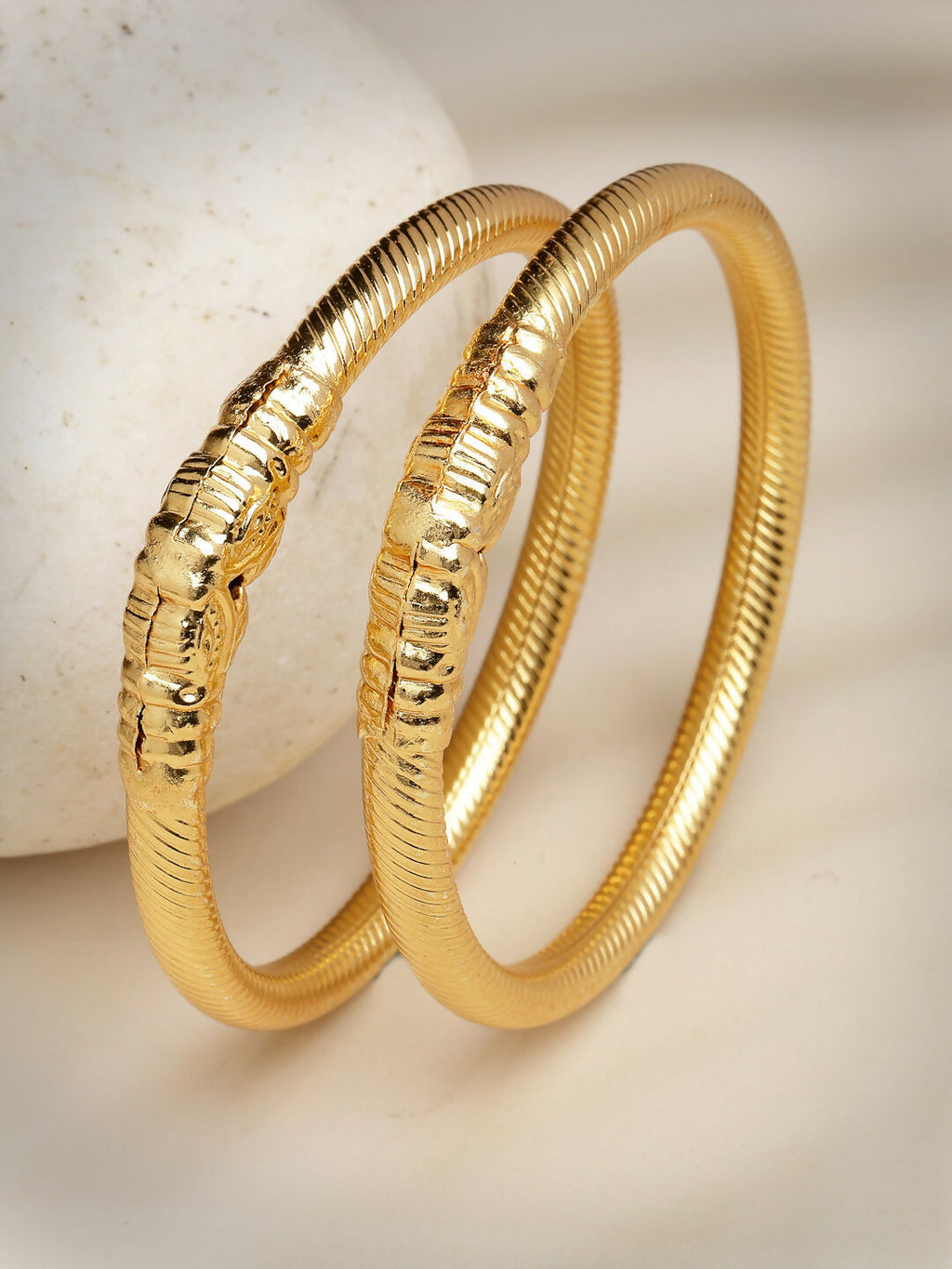 NVR Women's Set of 2 Gold-Polished Handcrafted Traditional Bangles