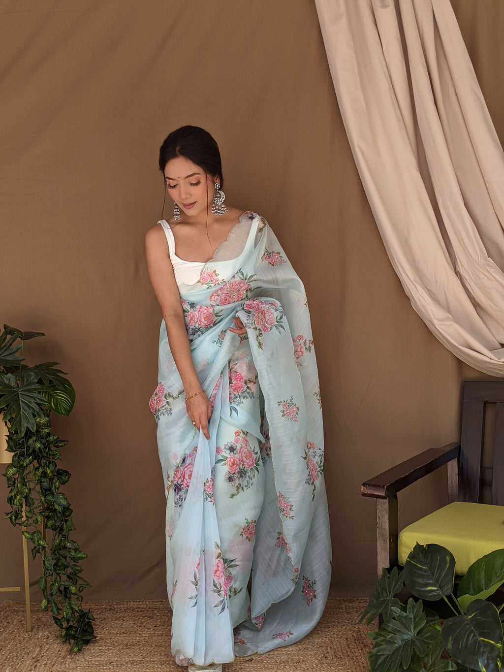 Vamsee Khadi Khatali Sky Khadi Organza Saree