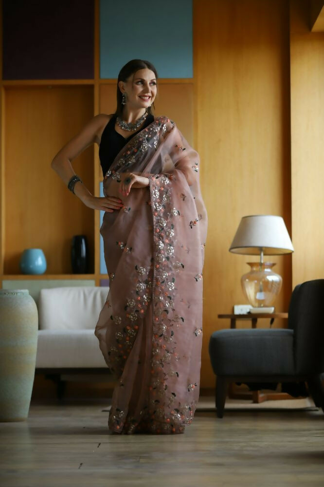 Vamsee Avantika Brown Organza Saree