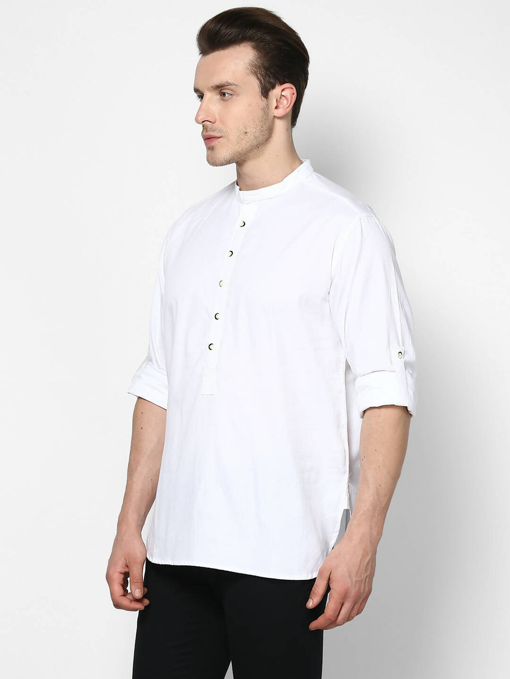 Even Apparels Band Collar White Color Pure Cotton Men's Kurta