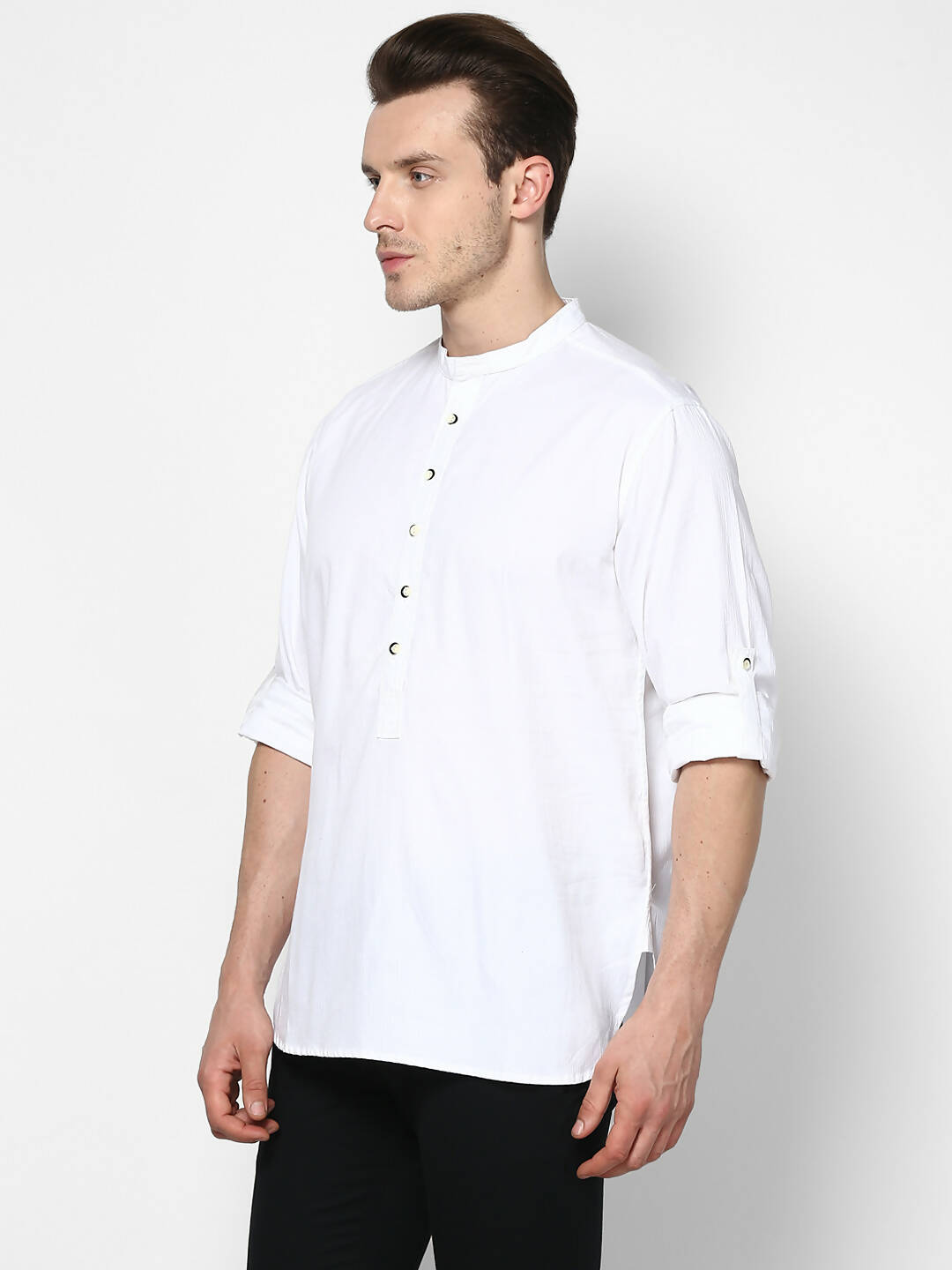 Even Apparels Band Collar White Color Pure Cotton Men's Kurta