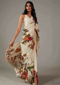 Partywear Designer Off White Bright Moss Fancy Saree - Durga