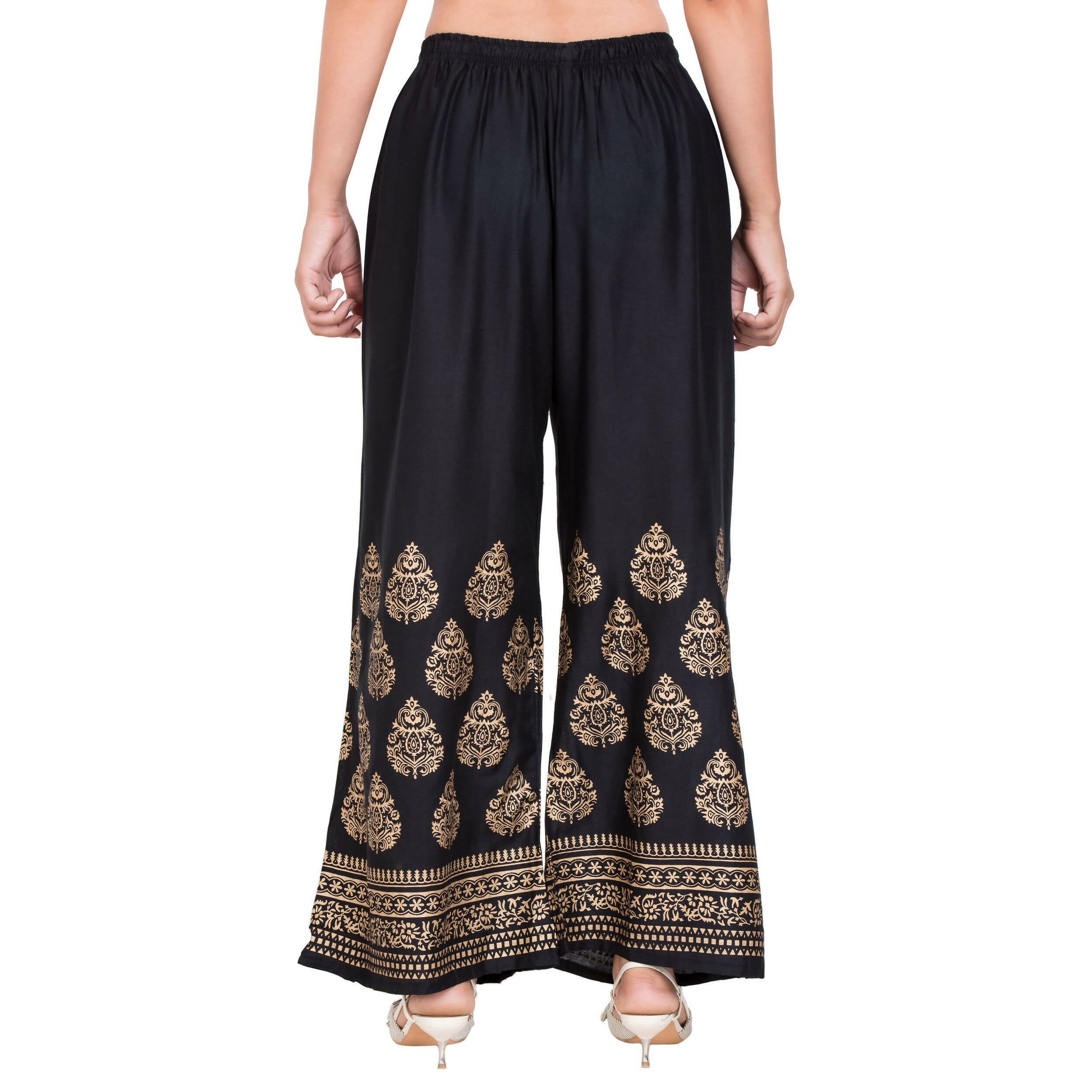 PAVONINE Black Color Golden Printed Rayon Fabric Sharara For Girls & Women