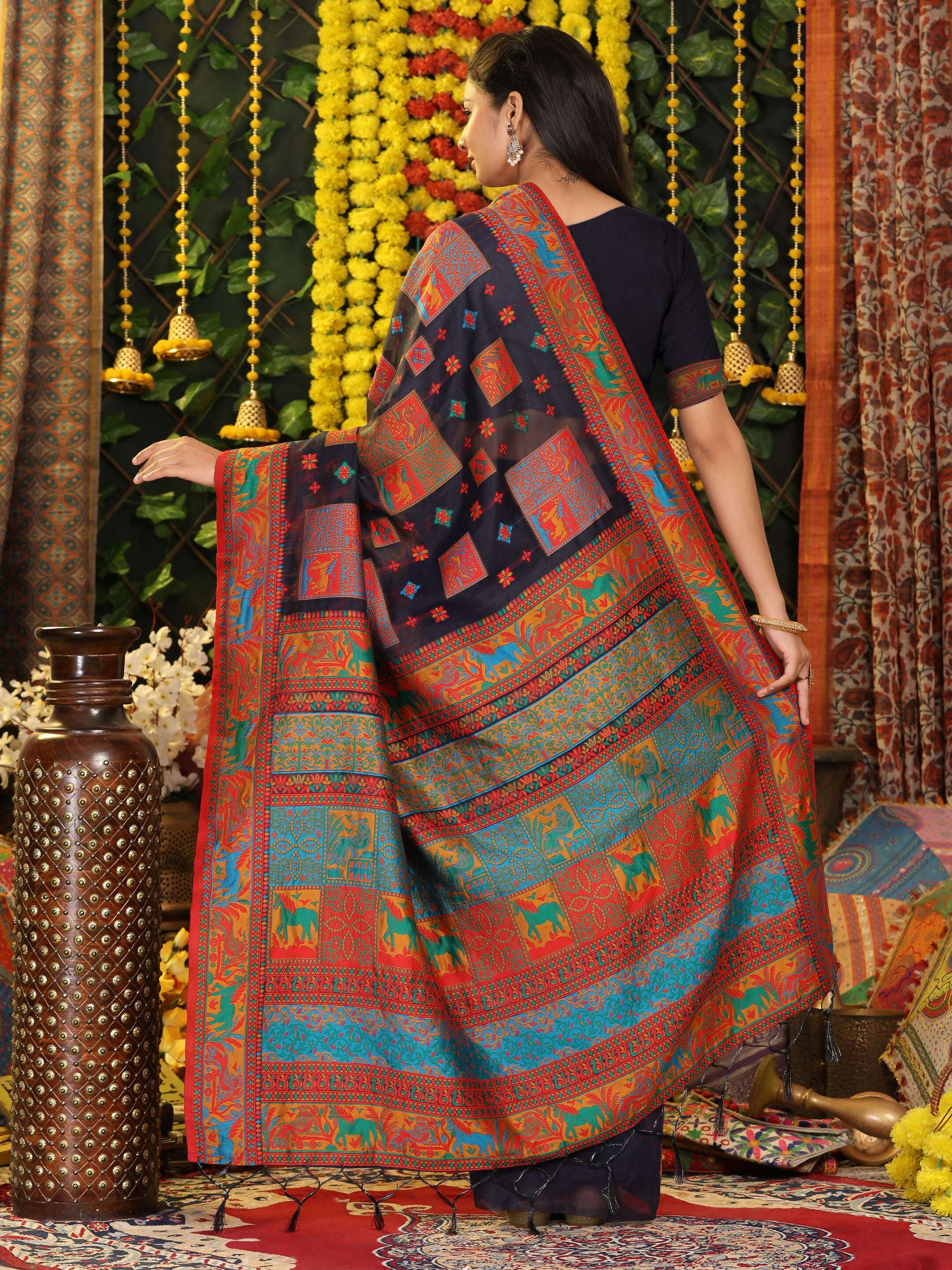 Shree Shyam Fashion Linen Cotton Navy Blue Saree