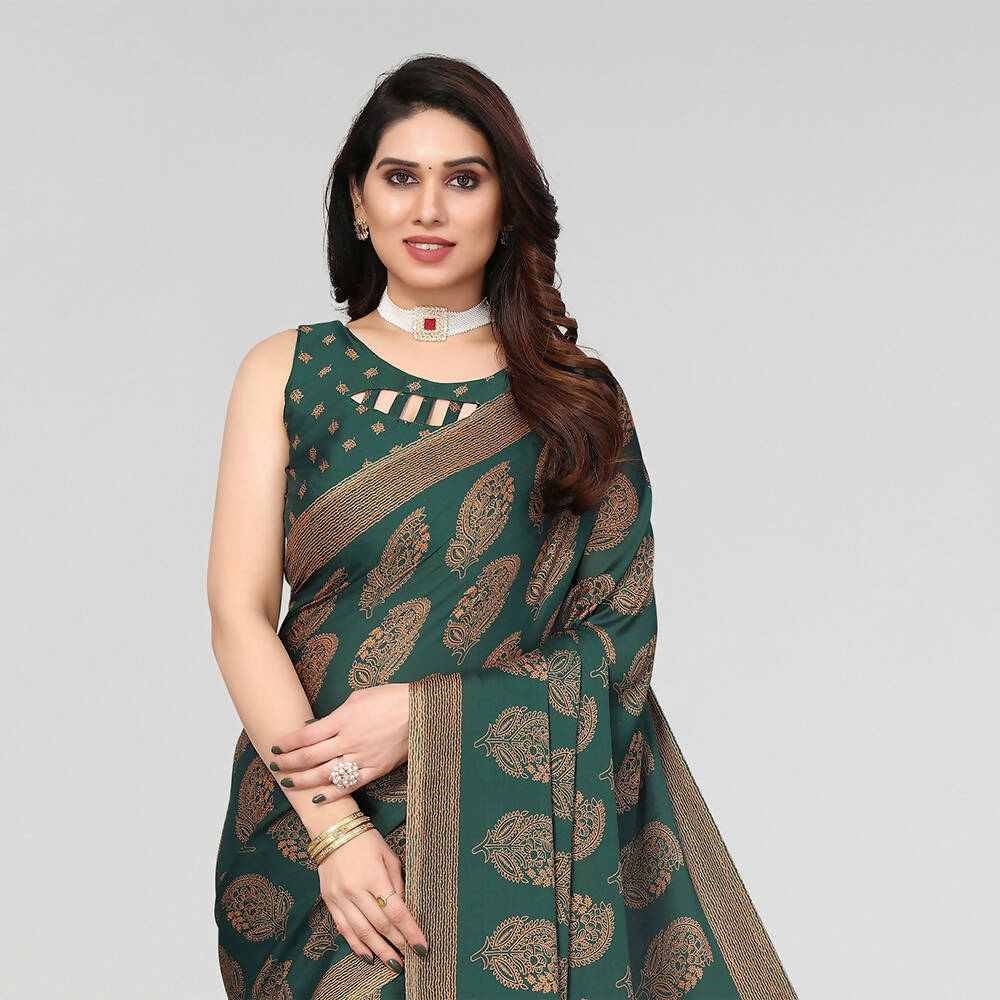 Women's Partywear Designer Green Moss chiffon Fancy Saree - Dyuti