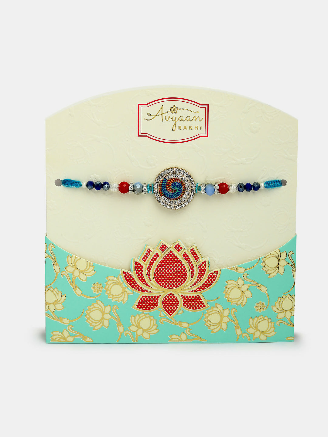 NVR Women & Men Set of 2 Blue Kundan-Studded & Beaded Bhaiya Bhabhi Rakhi With Roli Chawal