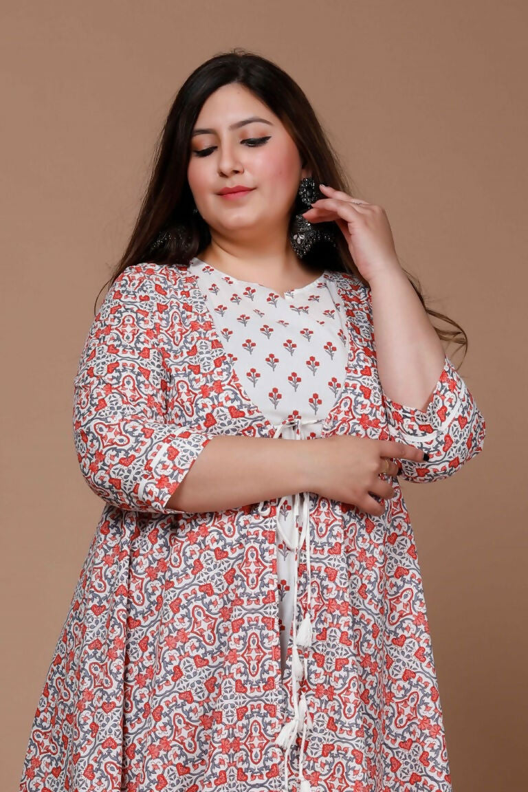 Miravan Women's Plus Size Printed Anarkali Kurta With Jacket