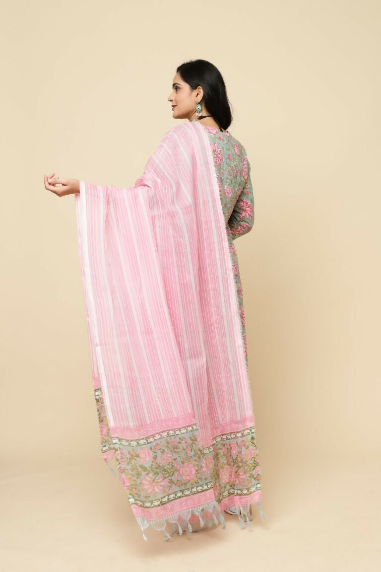 Designer Stylish Pink Cotton Blend Stitched Suit With Dupatta - Tanisha