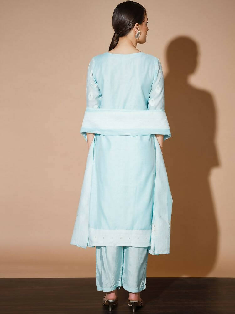 Myshka Women Blue Printed Kurta & Palazzos With Dupatta