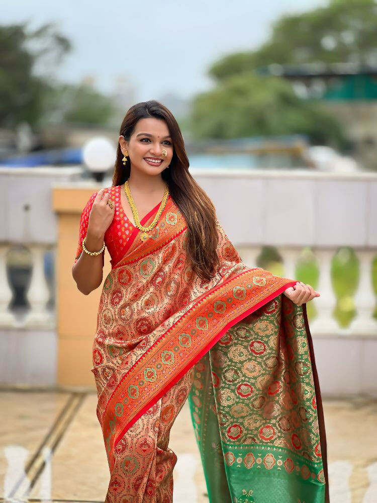 PR Fashion Red Soft Kanjivaram Silk With Zari Weaving Meenakari Design Saree