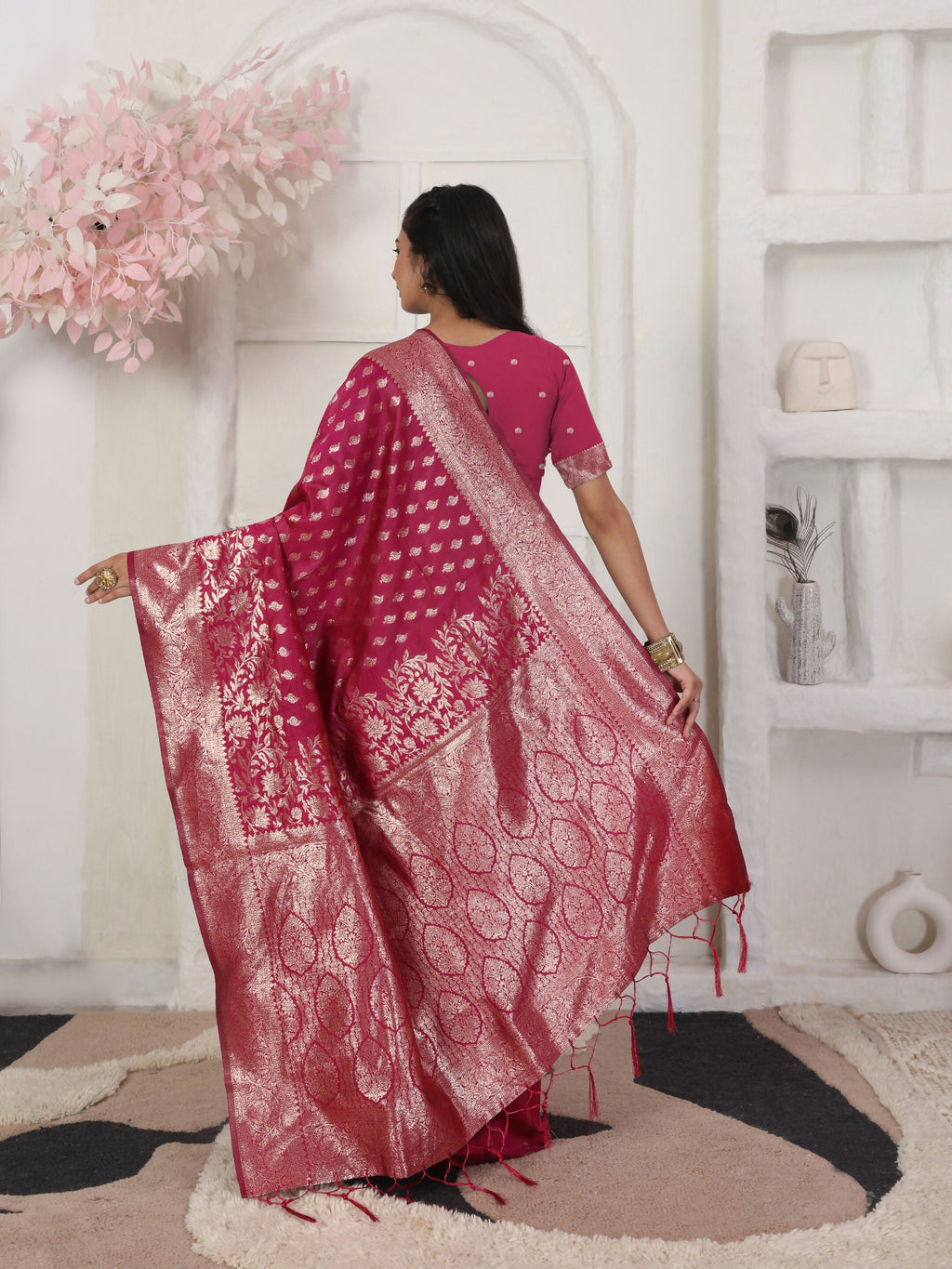 Shree Shyam Fashion Lichi Silk Wine Saree