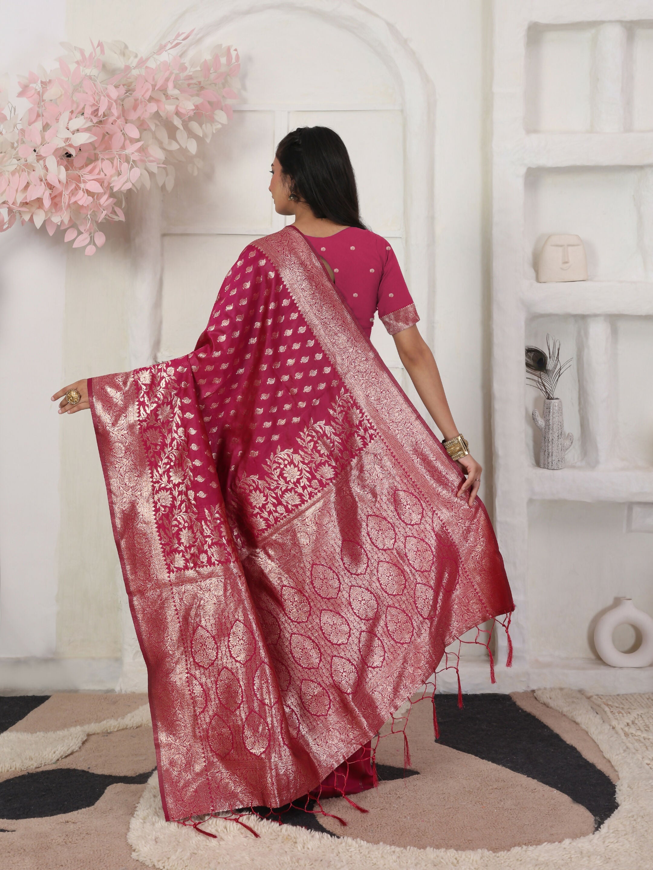 Shree Shyam Fashion Lichi Silk Wine Saree